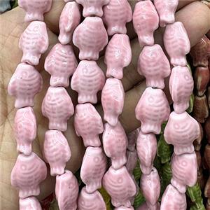 Porcelain Beads Fish Pink, approx 15-20mm