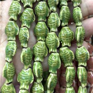 Porcelain Beads Fish Green, approx 15-20mm