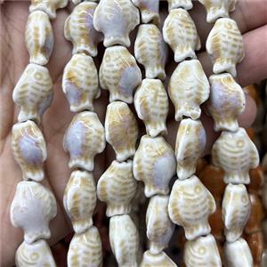 Porcelain Beads Fish Khaki, approx 15-20mm