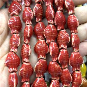 Porcelain Beads Fish Red, approx 15-20mm