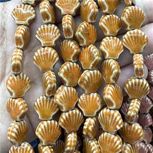 Porcelain Beads Scallop Shell Coffee, approx 15mm