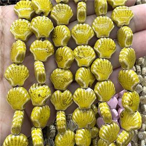 Porcelain Beads Scallop Shell Yellow, approx 15mm