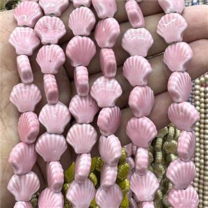 Porcelain Beads Scallop Shell Pink, approx 15mm