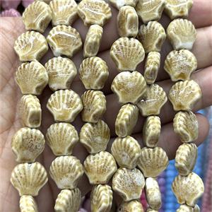 Porcelain Beads Scallop Shell Khaki, approx 15mm