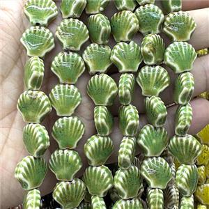 Porcelain Beads Scallop Shell Green, approx 15mm