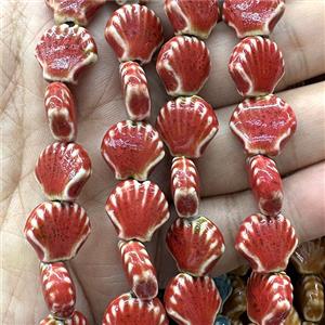Porcelain Beads Scallop Shell Red, approx 15mm