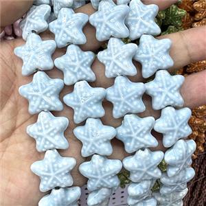 Porcelain Starfish Beads Blue, approx 22mm