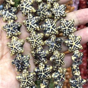 Porcelain Starfish Beads Black, approx 22mm
