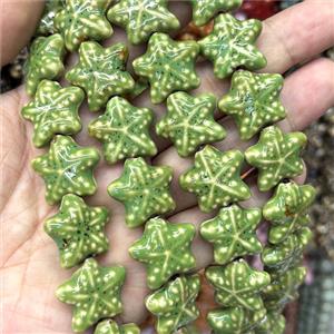 Porcelain Starfish Beads Green, approx 22mm