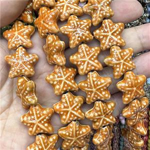 Porcelain Starfish Beads Orange, approx 22mm