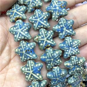 Porcelain Starfish Beads Blue, approx 22mm
