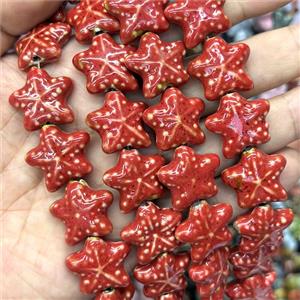 Porcelain Starfish Beads Red, approx 22mm