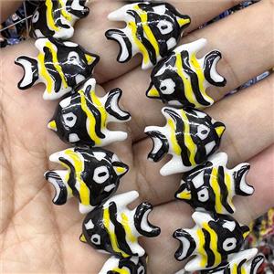 Porcelain Fish Beads Yellow, approx 22mm