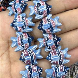 Porcelain Fish Beads Blue, approx 22mm