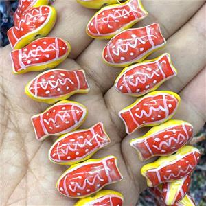 Porcelain Fish Beads Red, approx 11-24mm