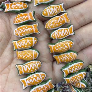Porcelain Fish Beads Orange, approx 11-24mm