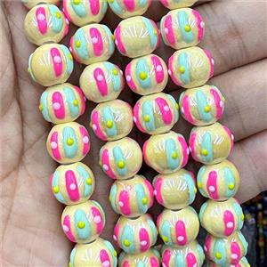 Porcelain Round Beads Halloween Pumpkin Yellow, approx 12mm