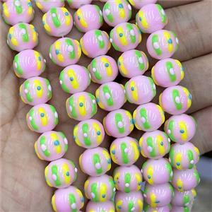 Porcelain Round Beads Halloween Pumpkin Pink, approx 12mm