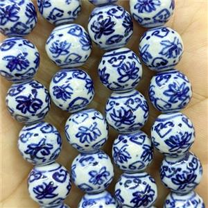 Porcelain Round Beads Blue, approx 12mm, 32pcs per st