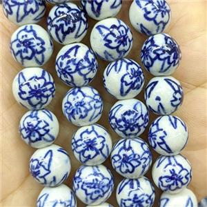 Porcelain Round Beads Blue, approx 12mm, 32pcs per st