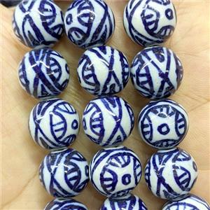 Porcelain Round Beads Blue, approx 14mm, 27pcs per st