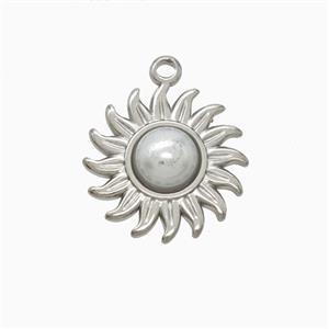 Raw Stainless Steel Sun Pendant Pave Resin, approx 15mm