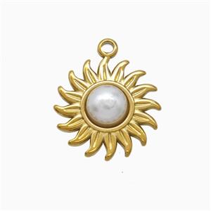 Stainless Steel Sun Pendant Pave Resin Gold Plated, approx 15mm