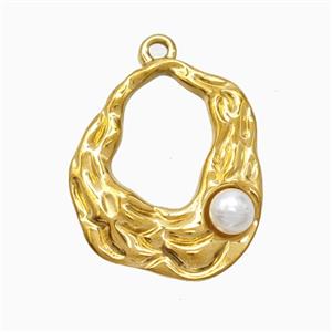 Stainless Steel Pendant Pave Resin Hammered Gold Plated, approx 17-20mm