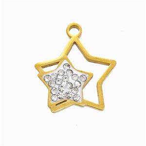 Stainless Steel Star Pendant Pave Rhinestone Gold Plated, approx 16mm