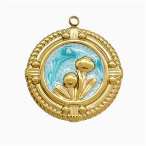Stainless Steel Flower Pendant Painted Gold Plated, approx 25mm
