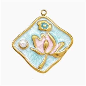 Stainless Steel Flower Pendant Painted Gold Plated, approx 20-28mm