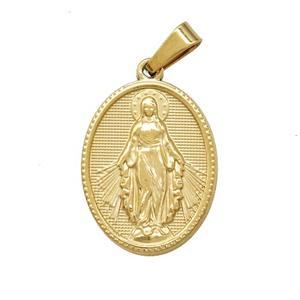 Stainless Steel Virgin Mary Medal Pendant Gold Plated, approx 16-21mm