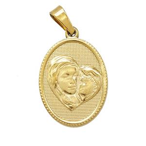 Stainless Steel Virgin Mary Baby Pendant Gold Plated, approx 16-21mm