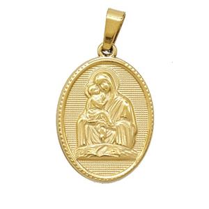 Stainless Steel Virgin Mary Baby Pendant Gold Plated, approx 16-21mm