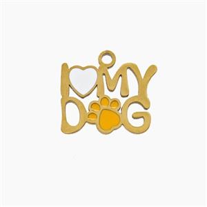 Stainless Steel Pendant I Love My Dog Paws Enamel Gold Plated, approx 11-15mm