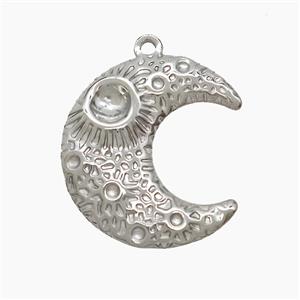 Raw Stainless Steel Moon Pendant Hammered, approx 25mm
