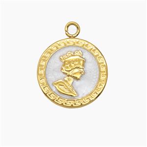 Stainless Steel Empress Pendant White Enamel Gold Plated, approx 15mm