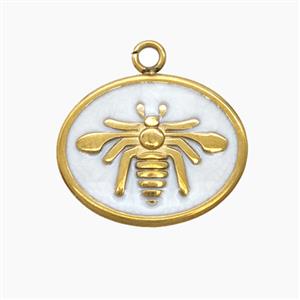 Stainless Steel Honeybee Pendant White Enamel Gold Plated, approx 15-18mm