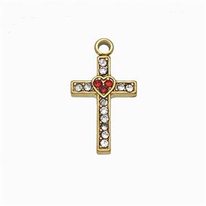 Stainless Steel Cross Pendant Pave Rhinestone Gold Plated, approx 10-15mm