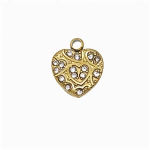 Stainless Steel Heart Pendant Pave Rhinestone Gold Plated, approx 10.5mm