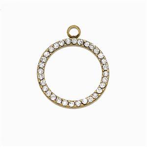 Stainless Steel Circle Pendant Pave Rhinestone Rings Gold Plated, approx 15mm