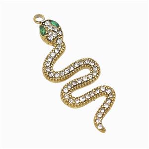 Stainless Steel Snake Pendant Pave Rhinestone Gold Plated, approx 12.5-33mm