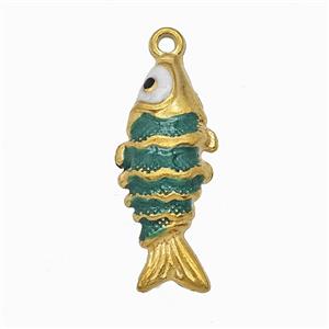 Stainless Steel Fish Pendant Green Painted Gold Plated, approx 10-23mm