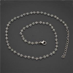 Stainless Steel Necklace with Glass bead, platinum plated, approx 3.5mm, 38-43cm length