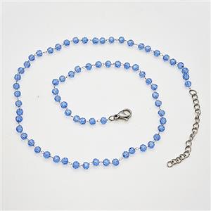 Stainless Steel Necklace with Glass bead, platinum plated, approx 3.5mm, 38-43cm length
