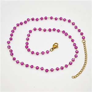 Stainless Steel Necklace with Glass bead, Gold plated, approx 3.5mm, 38-43cm length