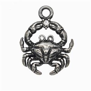 304 Stainless Steel Spider Pendant Pave Rhinestone Antique Silver, approx 18-20mm