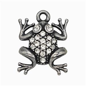 304 Stainless Steel Frog Pendant Pave Rhinestone Antique Silver, approx 15-18mm