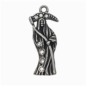 Gothic Grim Reaper Death Charms 304 Stainless Steel Pendant Pave Rhinestone Antique Silver, approx 10-32mm