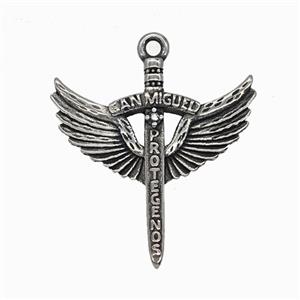 Angel Wings Sword Charms 304 Stainless Steel Pendant Antique Silver, approx 26-28mm